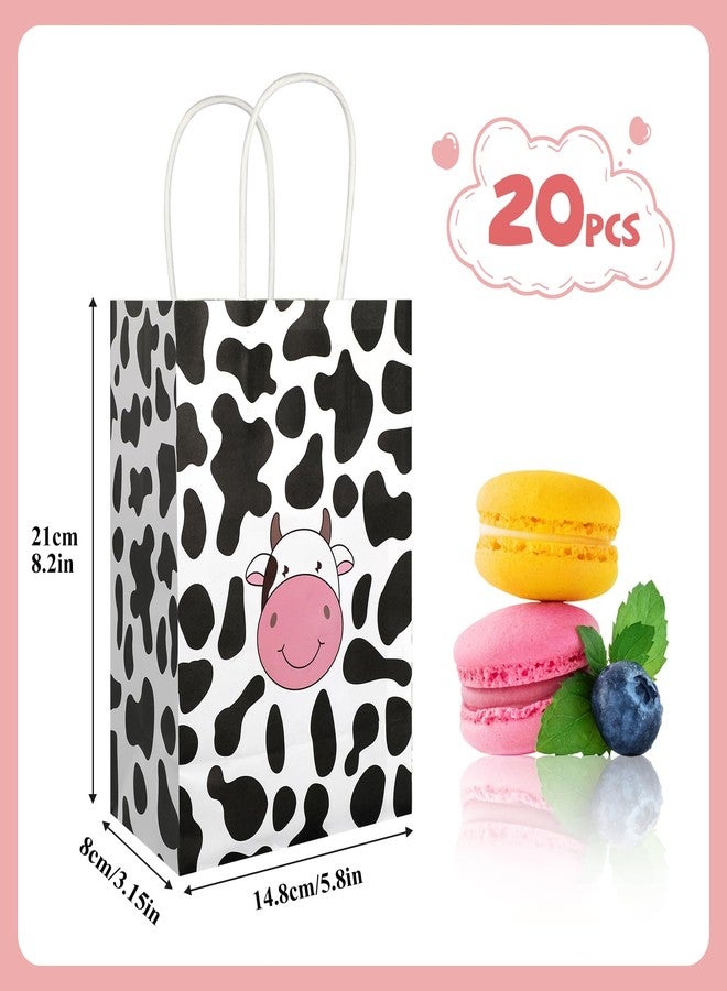 Ethanberg 20Pcs Cow Party Favors Bags with Handles, Farm Themed Kraft Paper Gift Bags Candy Bags, Cute Cow Print Goodie Bags for Girls Boys Birthday Baby Shower - Image 2